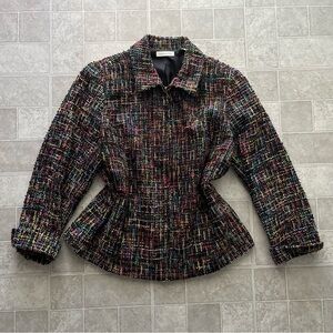 Vintage Multicolor Black Rainbow Tweed Blazer Jacket L